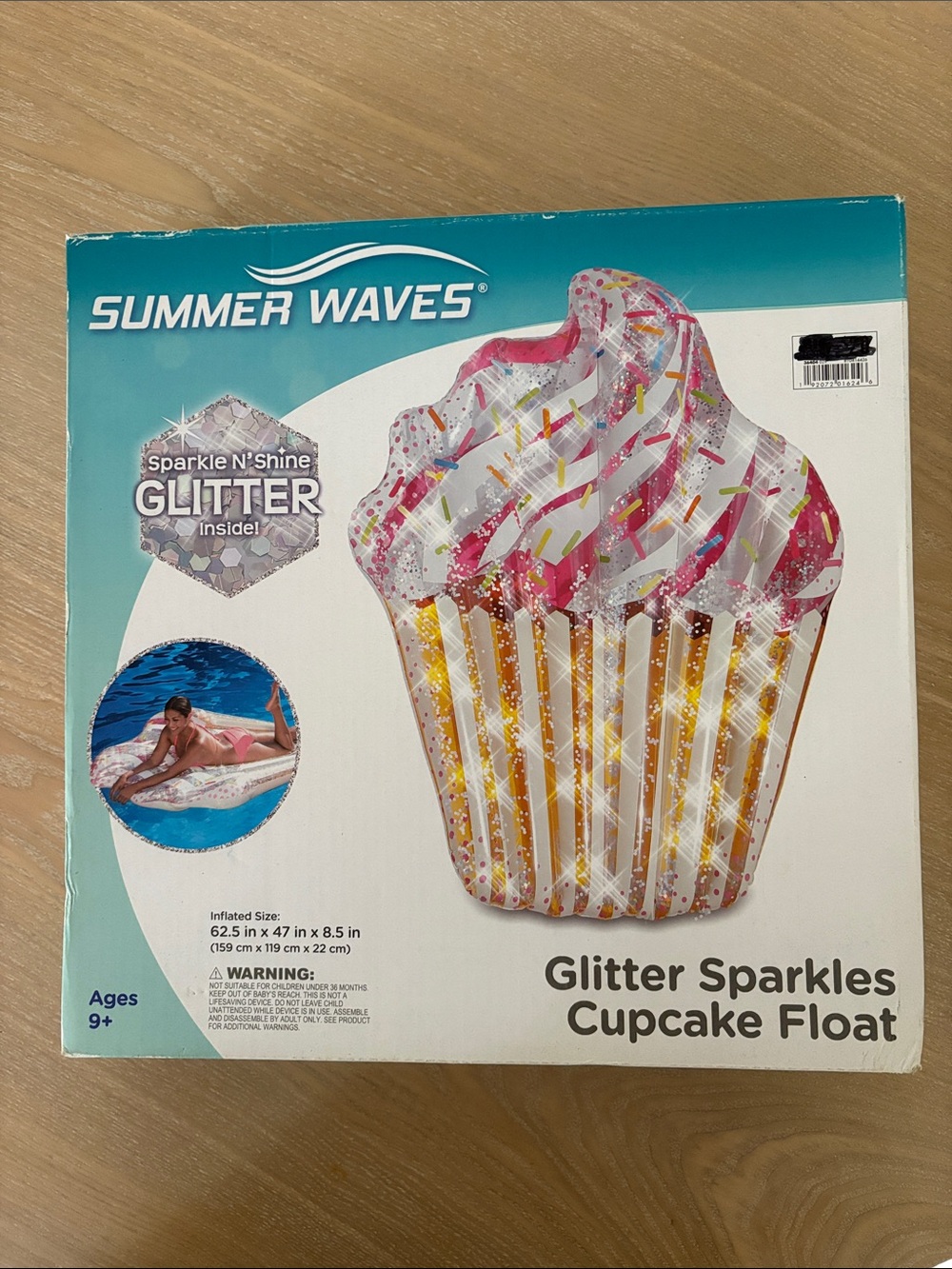 Big Glitter Sparkles Cupcake Pool Float - Pink & Gold -62.5” x 47” (over 5 feet)
